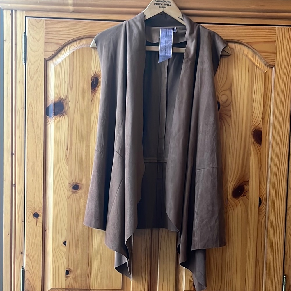 Moon Collection Brown Faux Suede Waterfall Vest